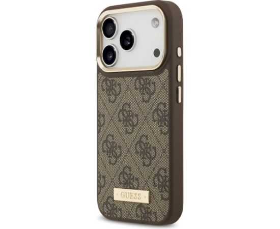 Guess 4G Logo Plate MagSafe Case Aizsargapvalks priekš iPhone 17 Pro / brūns Neoriģinālie Maciņi