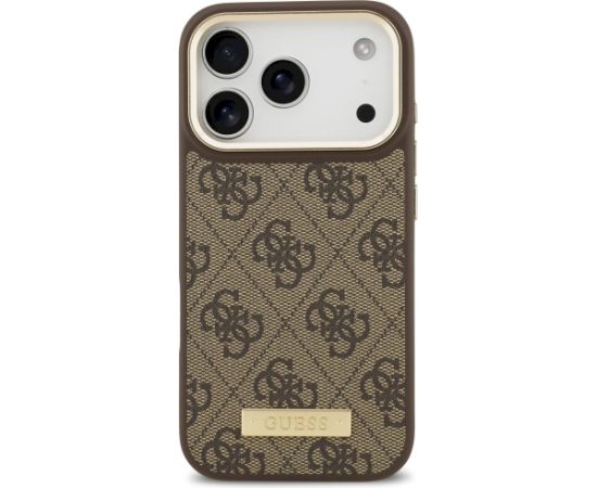 Guess 4G Logo Plate MagSafe Case Aizsargapvalks priekš iPhone 17 Pro / brūns Neoriģinālie Maciņi