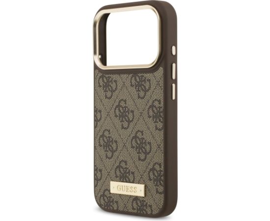 Guess 4G Logo Plate MagSafe Case Aizsargapvalks priekš iPhone 17 Pro / brūns Neoriģinālie Maciņi