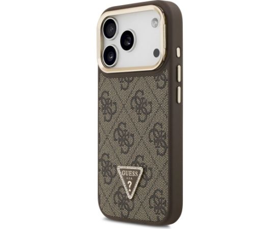 Guess 4G PU Triangle Logo & Stand Camera Magsafe Case Aizsargapvalks priekš iPhone 17 Pro / brūns Neoriģinālie Maciņi