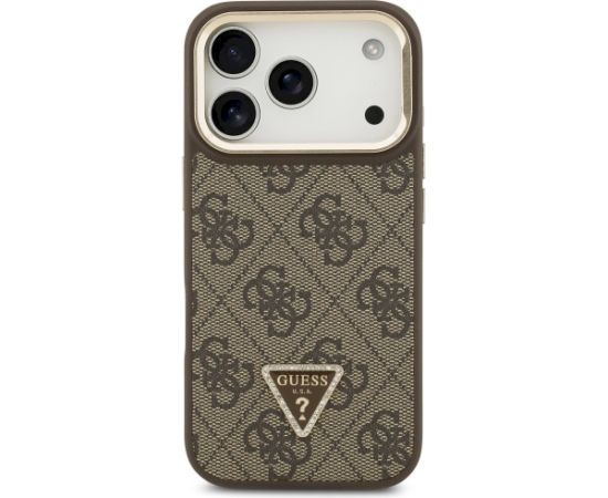 Guess 4G PU Triangle Logo & Stand Camera Magsafe Case Aizsargapvalks priekš iPhone 17 Pro / brūns Neoriģinālie Maciņi