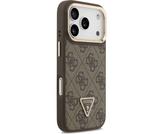 Guess 4G PU Triangle Logo & Stand Camera Magsafe Case Aizsargapvalks priekš iPhone 17 Pro / brūns Neoriģinālie Maciņi