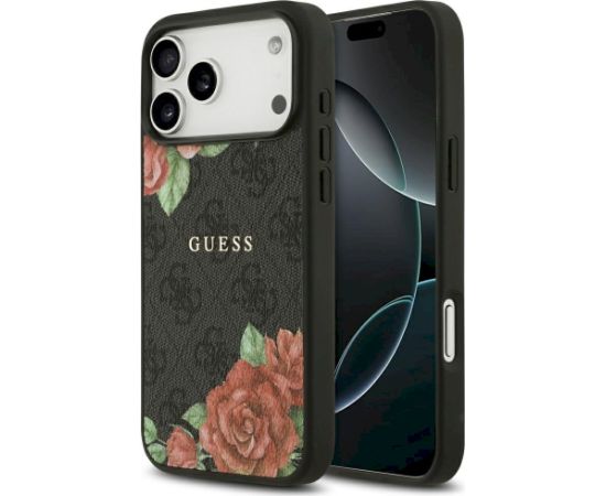 Guess 4G Flowers Print MagSafe Aizsargapvalks priekš iPhone 17 Pro / melns Neoriģinālie Maciņi