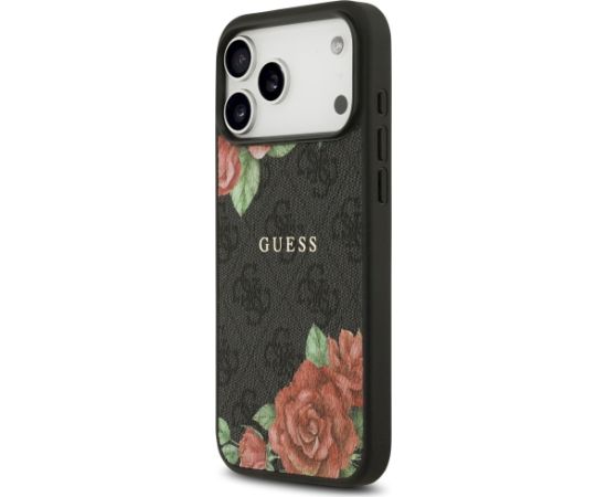Guess 4G Flowers Print MagSafe Aizsargapvalks priekš iPhone 17 Pro / melns Neoriģinālie Maciņi