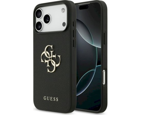 Guess Grained Big 4G & Classic Logo case Aizsargapvalks priekš iPhone 17 Pro Max / melns Neoriģinālie Maciņi