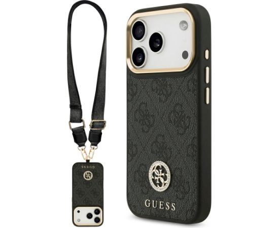 Guess 4G Strass Logo & Big Strap Metal Buttons MagSafe Aizsargapvalks priekš iPhone 17 Pro / melns Neoriģinālie Maciņi