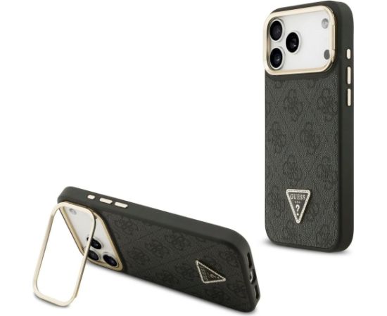 Case Guess 4G PU Triangle Logo & Stand Camera Magsafe Aizsargapvalks priekš iPhone 17 Pro Max / melns Neoriģinālie Maciņi