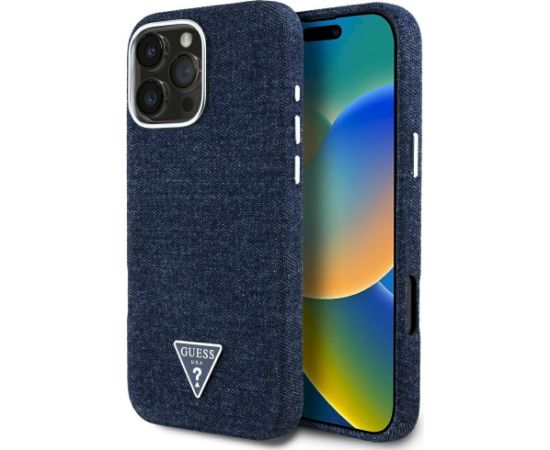 Case Guess Denim Triangle Logo MagSafe Aizsargapvalks priekš iPhone 16 Pro / zils Neoriģinālie Maciņi