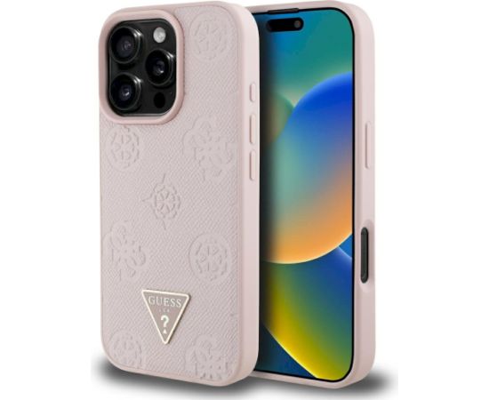 Case Guess Grained Hot Stamp Peony Triangle Logo MagSafe Aizsargapvalks priekš iPhone 16 Pro / rozā Neoriģinālie Maciņi