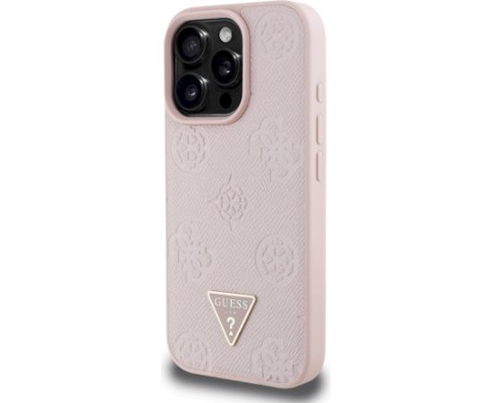 Case Guess Grained Hot Stamp Peony Triangle Logo MagSafe Aizsargapvalks priekš iPhone 16 Pro / rozā Neoriģinālie Maciņi