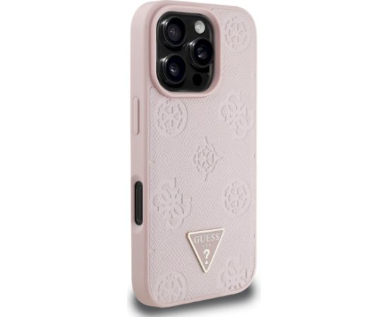 Case Guess Grained Hot Stamp Peony Triangle Logo MagSafe Aizsargapvalks priekš iPhone 16 Pro / rozā Neoriģinālie Maciņi