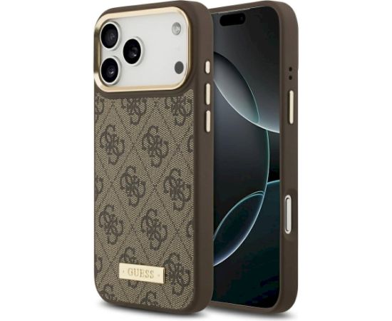 Guess 4G Logo Plate MagSafe Case Aizsargapvalks priekš iPhone 17 Pro Max / brūns Neoriģinālie Maciņi