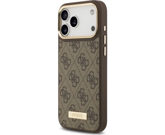 Guess 4G Logo Plate MagSafe Case Aizsargapvalks priekš iPhone 17 Pro Max / brūns Neoriģinālie Maciņi