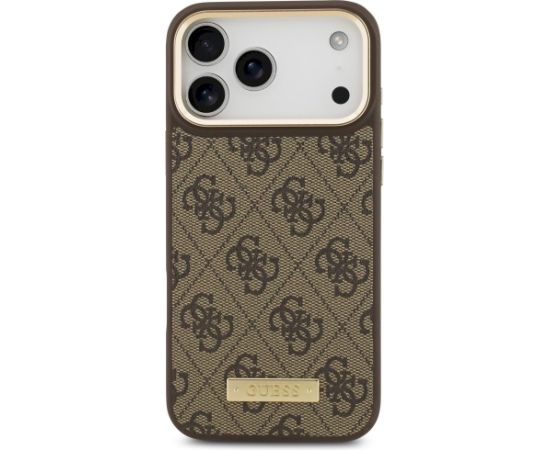 Guess 4G Logo Plate MagSafe Case Aizsargapvalks priekš iPhone 17 Pro Max / brūns Neoriģinālie Maciņi