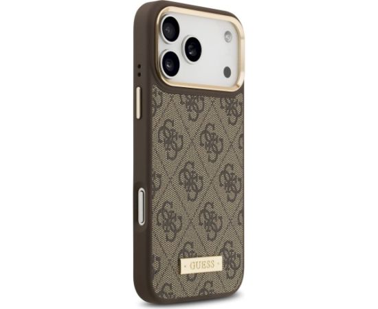 Guess 4G Logo Plate MagSafe Case Aizsargapvalks priekš iPhone 17 Pro Max / brūns Neoriģinālie Maciņi