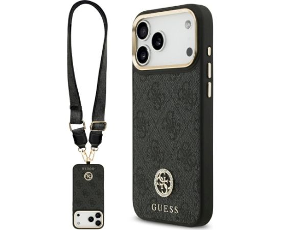 Guess 4G Srtass Logo & Big Strap Metal Buttons MagSafe Case Aizsargapvalks priekš iPhone 17 Pro Max / melns Neoriģinālie Maciņi
