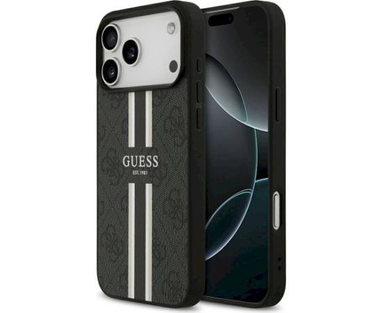 Guess 4G Printed Stripes MagSafe Case Aizsargapvalks priekš iPhone 17 Pro Max / melns Neoriģinālie Maciņi