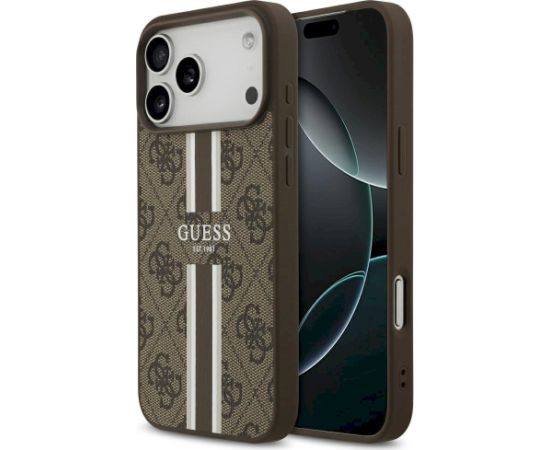 Guess 4G Printed Stripes MagSafe Case Aizsargapvalks priekš iPhone 17 Pro Max / brūns Neoriģinālie Maciņi