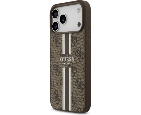 Guess 4G Printed Stripes MagSafe Case Aizsargapvalks priekš iPhone 17 Pro Max / brūns Neoriģinālie Maciņi