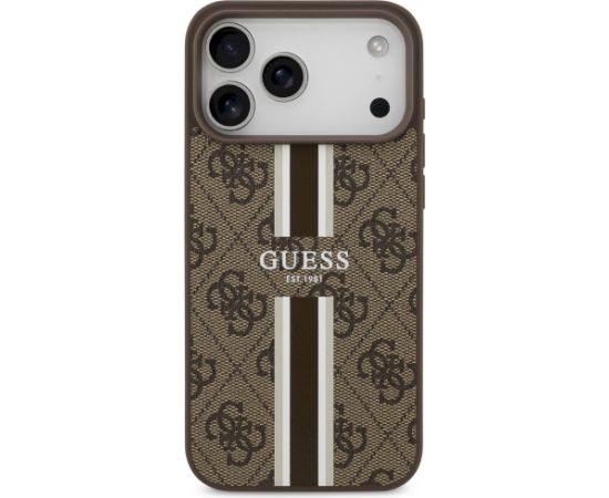 Guess 4G Printed Stripes MagSafe Case Aizsargapvalks priekš iPhone 17 Pro Max / brūns Neoriģinālie Maciņi