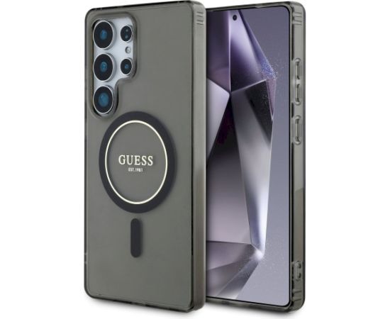 Guess Glitter Circle Classic Logo MagSafe Aizsargapvalks priekš Samsung Galaxy S25 Ultra / melns Neoriģinālie Maciņi
