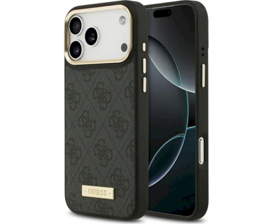 Guess 4G Logo Plate MagSafe Case Aizsargapvalks priekš iPhone 17 Pro Max / melns Neoriģinālie Maciņi