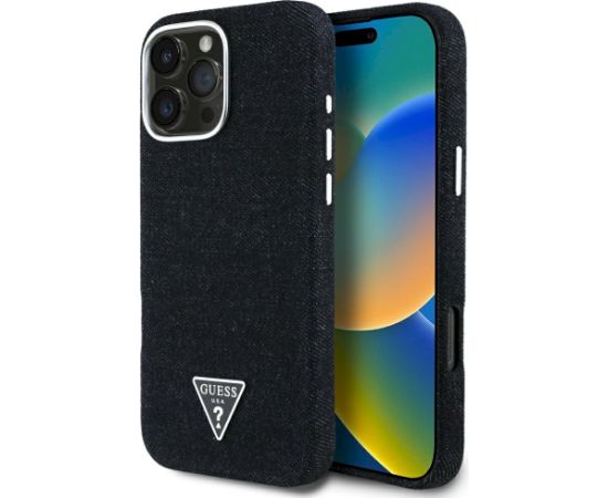 Case Guess Denim Triangle Logo MagSafe Aizsargapvalks priekš iPhone 16 Pro Max / melns Neoriģinālie Maciņi