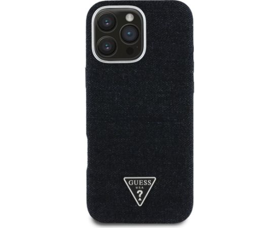 Case Guess Denim Triangle Logo MagSafe Aizsargapvalks priekš iPhone 16 Pro Max / melns Neoriģinālie Maciņi