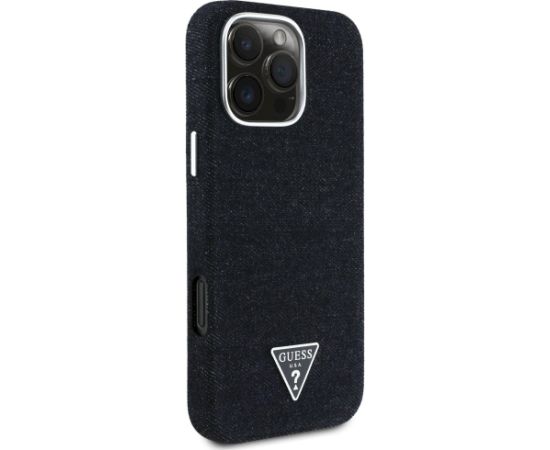 Case Guess Denim Triangle Logo MagSafe Aizsargapvalks priekš iPhone 16 Pro Max / melns Neoriģinālie Maciņi