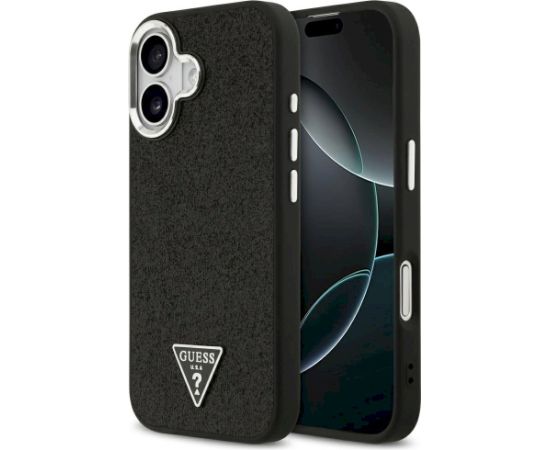 Case Guess Glitter Triangle Logo MagSafe Aizsargapvalks priekš iPhone 17 / melns Neoriģinālie Maciņi