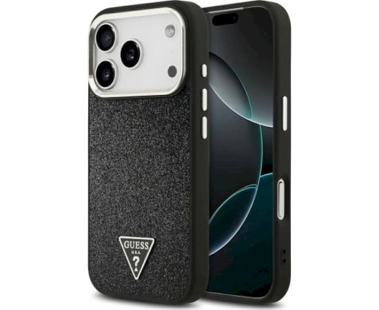Case Guess Glitter Triangle Logo MagSafe Aizsargapvalks priekš iPhone 17 Pro / melns Neoriģinālie Maciņi