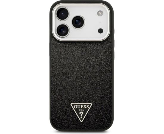 Case Guess Glitter Triangle Logo MagSafe Aizsargapvalks priekš iPhone 17 Pro / melns Neoriģinālie Maciņi