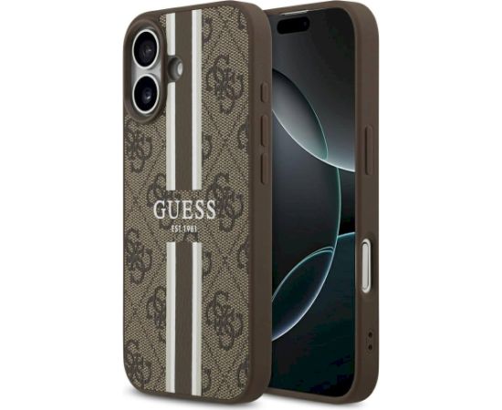 Guess 4G Printed Stripes MagSafe Case Aizsargapvalks priekš iPhone 17 / brūns Neoriģinālie Maciņi