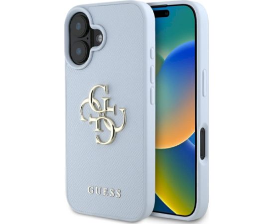 Guess Grained Big 4G Logo Small Classic Logo Case Aizsargapvalks priekš iPhone 16 / zils Neoriģinālie Maciņi