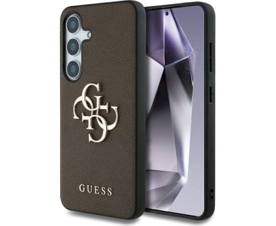 Guess Grained Big 4G Logo Small Classic Logo Case Aizsargapvalks priekš Samsung Galaxy S25 Plus / brūns Neoriģinālie Maciņi