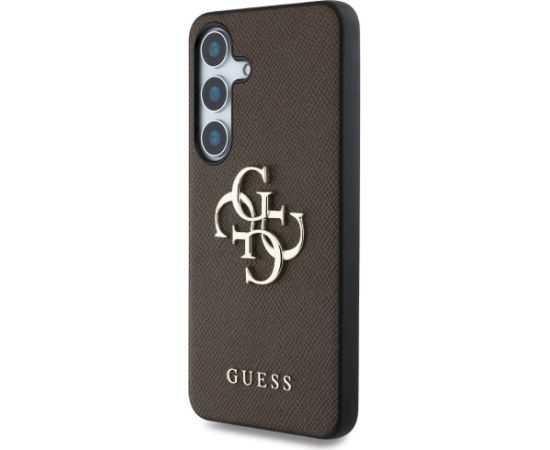 Guess Grained Big 4G Logo Small Classic Logo Case Aizsargapvalks priekš Samsung Galaxy S25 Plus / brūns Neoriģinālie Maciņi