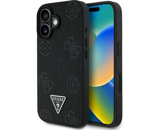 Case Guess Grained Hot Stamp Peony Triangle Logo MagSafe Aizsargapvalks priekš iPhone 16 / melns Neoriģinālie Maciņi