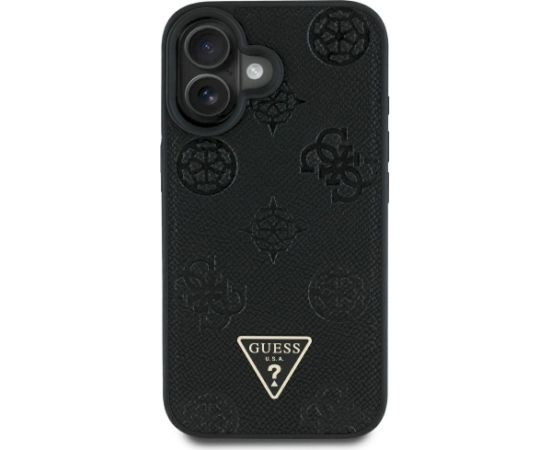 Case Guess Grained Hot Stamp Peony Triangle Logo MagSafe Aizsargapvalks priekš iPhone 16 / melns Neoriģinālie Maciņi