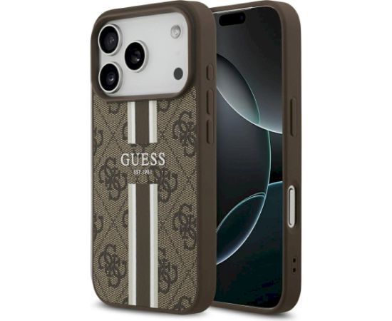 Guess 4G Printed Stripes MagSafe Case Aizsargapvalks priekš iPhone 17 Pro / brūns Neoriģinālie Maciņi