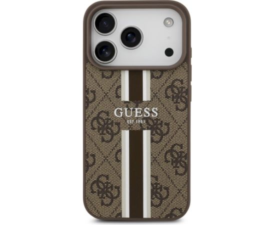 Guess 4G Printed Stripes MagSafe Case Aizsargapvalks priekš iPhone 17 Pro / brūns Neoriģinālie Maciņi