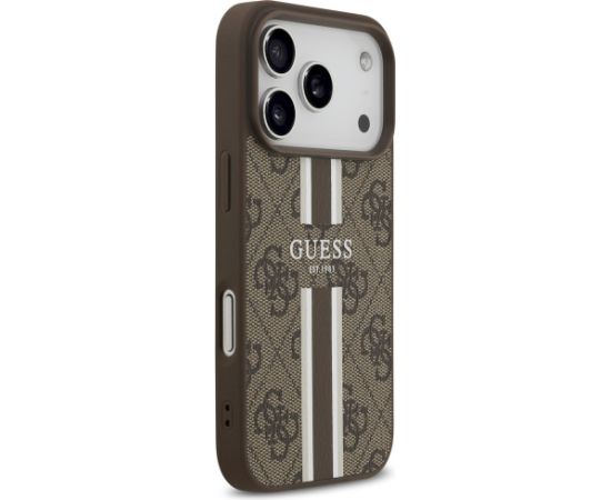 Guess 4G Printed Stripes MagSafe Case Aizsargapvalks priekš iPhone 17 Pro / brūns Neoriģinālie Maciņi