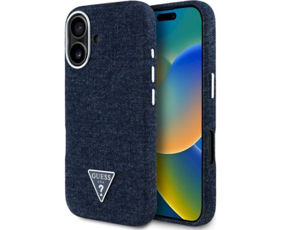 Case Guess Denim Triangle Logo MagSafe Aizsargapvalks priekš iPhone 16 / zils Neoriģinālie Maciņi