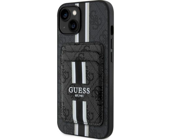 Guess 4G Stripes with wallet Magsafe Case Aizsargapvalks priekš iPhone 15 / melns Neoriģinālie Maciņi