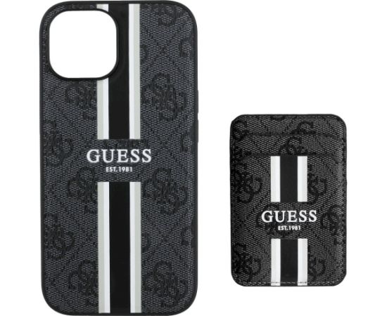 Guess 4G Stripes with wallet Magsafe Case Aizsargapvalks priekš iPhone 15 / melns Neoriģinālie Maciņi