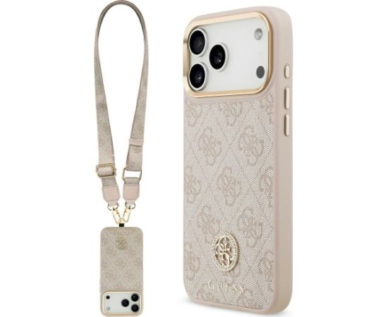 Case Guess 4G Strass Logo & Big Strap Metal Buttons MagSafe Aizsargapvalks priekš iPhone 17 Pro Max / rozā Neoriģinālie Maciņi