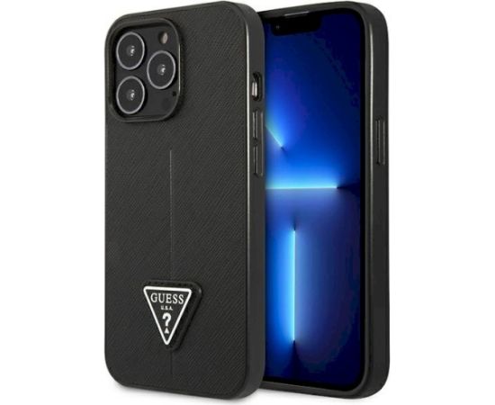 Guess GUHCP13LPSATLK Saffiano Triangle Logo Aizsargapvalks priekš iPhone 13 Pro/13 6,1" / melns Neoriģinālie Maciņi