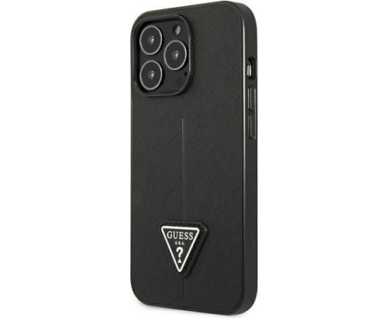 Guess GUHCP13LPSATLK Saffiano Triangle Logo Aizsargapvalks priekš iPhone 13 Pro/13 6,1" / melns Neoriģinālie Maciņi
