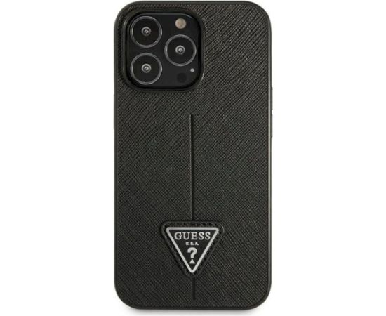 Guess GUHCP13LPSATLK Saffiano Triangle Logo Aizsargapvalks priekš iPhone 13 Pro/13 6,1" / melns Neoriģinālie Maciņi