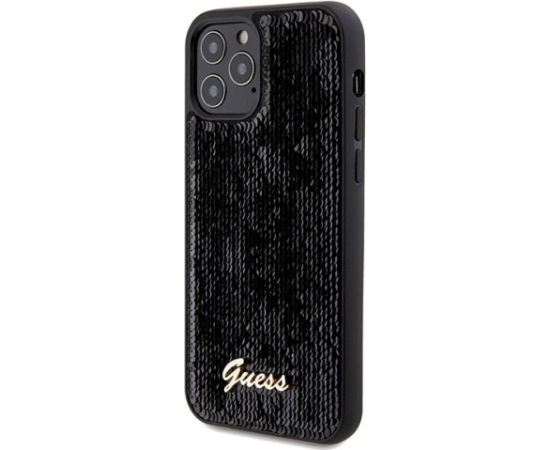 Guess GUHCP12MPSFDGSK Sequin Script Metal Aizsargapvalks priekš iPhone 12/12 Pro 6.1" / melns Neoriģinālie Maciņi
