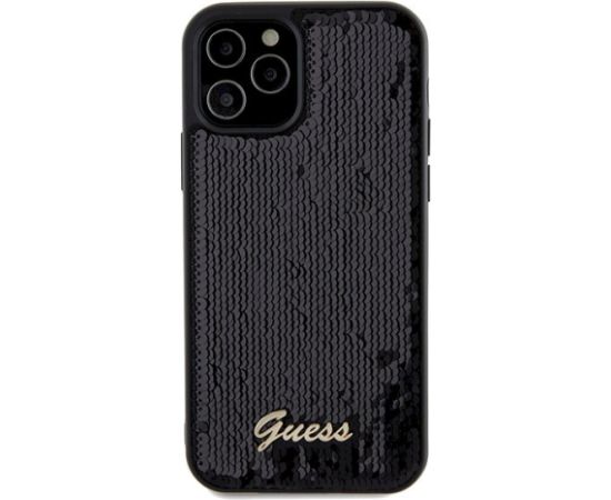 Guess GUHCP12MPSFDGSK Sequin Script Metal Aizsargapvalks priekš iPhone 12/12 Pro 6.1" / melns Neoriģinālie Maciņi
